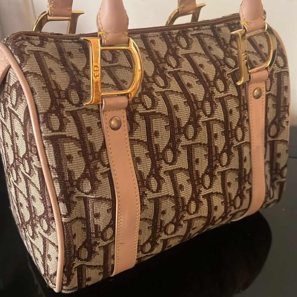 Vintage CHRISTIAN DIOR Tan/Brown Trotter Mini Boston Bag-RARE